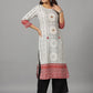 Juniper Women's White Ethnic Motif Printed Rayon Slub Kurta With Beads & Sequins - Swadesiicart