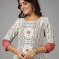 Juniper Women's White Ethnic Motif Printed Rayon Slub Kurta With Beads & Sequins - Swadesiicart