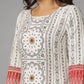 Juniper Women's White Ethnic Motif Printed Rayon Slub Kurta With Beads & Sequins - Swadesiicart