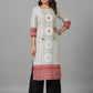 Juniper Women's White Ethnic Motif Printed Rayon Slub Kurta With Beads & Sequins - Swadesiicart