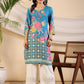 Juniper Women's Blue Rayon Floral Printed Straight Kurta - Swadesiicart