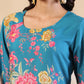 Juniper Women's Blue Rayon Floral Printed Straight Kurta - Swadesiicart