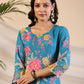 Juniper Women's Blue Rayon Floral Printed Straight Kurta - Swadesiicart