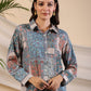 Juniper The Ornamental Blooms Women Silk Floral Printed Blue Shirt With Pants Co-Ord Set - Swadesiicart