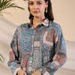 Juniper The Ornamental Blooms Women Silk Floral Printed Blue Shirt With Pants Co-Ord Set - Swadesiicart