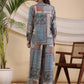 Juniper The Ornamental Blooms Women Silk Floral Printed Blue Shirt With Pants Co-Ord Set - Swadesiicart