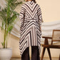 Juniper Brown Stripe Print Cotton Lacy Kaftan & Pants Co-Ord Set & Inner With Contrast Kantha And Bead Work - Swadesiicart