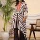 Juniper Brown Stripe Print Cotton Lacy Kaftan & Pants Co-Ord Set & Inner With Contrast Kantha And Bead Work - Swadesiicart