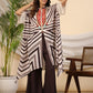 Juniper Brown Stripe Print Cotton Lacy Kaftan & Pants Co-Ord Set & Inner With Contrast Kantha And Bead Work - Swadesiicart