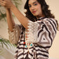 Juniper Brown Stripe Print Cotton Lacy Kaftan & Pants Co-Ord Set & Inner With Contrast Kantha And Bead Work - Swadesiicart