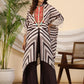 Juniper Brown Stripe Print Cotton Lacy Kaftan & Pants Co-Ord Set & Inner With Contrast Kantha And Bead Work - Swadesiicart