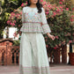 Juniper Women's Mint Floral Printed Peplum Co-Ord Set With Kantha Work & Beads - Swadesiicart