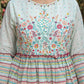 Juniper Women's Mint Floral Printed Peplum Co-Ord Set With Kantha Work & Beads - Swadesiicart