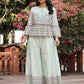 Juniper Women's Mint Floral Printed Peplum Co-Ord Set With Kantha Work & Beads - Swadesiicart