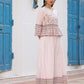 Juniper Pink Floral Printed Peplum Co-Ord Set With Kantha Work & Beads - Swadesiicart