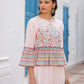 Juniper Pink Floral Printed Peplum Co-Ord Set With Kantha Work & Beads - Swadesiicart