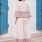 Juniper Pink Floral Printed Peplum Co-Ord Set With Kantha Work & Beads - Swadesiicart