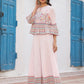 Juniper Pink Floral Printed Peplum Co-Ord Set With Kantha Work & Beads - Swadesiicart