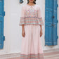 Juniper Pink Floral Printed Peplum Co-Ord Set With Kantha Work & Beads - Swadesiicart