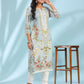 Juniper Grey Rayon Floral Printed Round Neck Kurta With Beadwork - Swadesiicart
