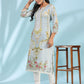 Juniper Grey Rayon Floral Printed Round Neck Kurta With Beadwork - Swadesiicart