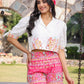 Juniper Women's Pink Printed Rayon & Cotton Schiffli Crop Top & Pants With Thread Work Embroidery - Swadesiicart