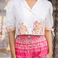 Juniper Women's Pink Printed Rayon & Cotton Schiffli Crop Top & Pants With Thread Work Embroidery - Swadesiicart