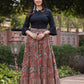 Juniper Women's Solid Liva Rayon Black Shirt With Multi Color Skirt Co-Ord Set - Swadesiicart