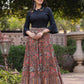 Juniper Women's Solid Liva Rayon Black Shirt With Multi Color Skirt Co-Ord Set - Swadesiicart