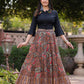Juniper Women's Solid Liva Rayon Black Shirt With Multi Color Skirt Co-Ord Set - Swadesiicart