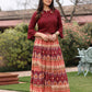 Juniper Women's Solid Liva Rayon Rust Shirt With Multi Color Skirt Co-Ord Set - Swadesiicart