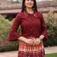 Juniper Women's Solid Liva Rayon Rust Shirt With Multi Color Skirt Co-Ord Set - Swadesiicart