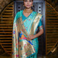 Vishnu Weaves Women's Sea Green Paithani Silk Zari Woven Saree with Unstitched Blouse - Swadesiicart