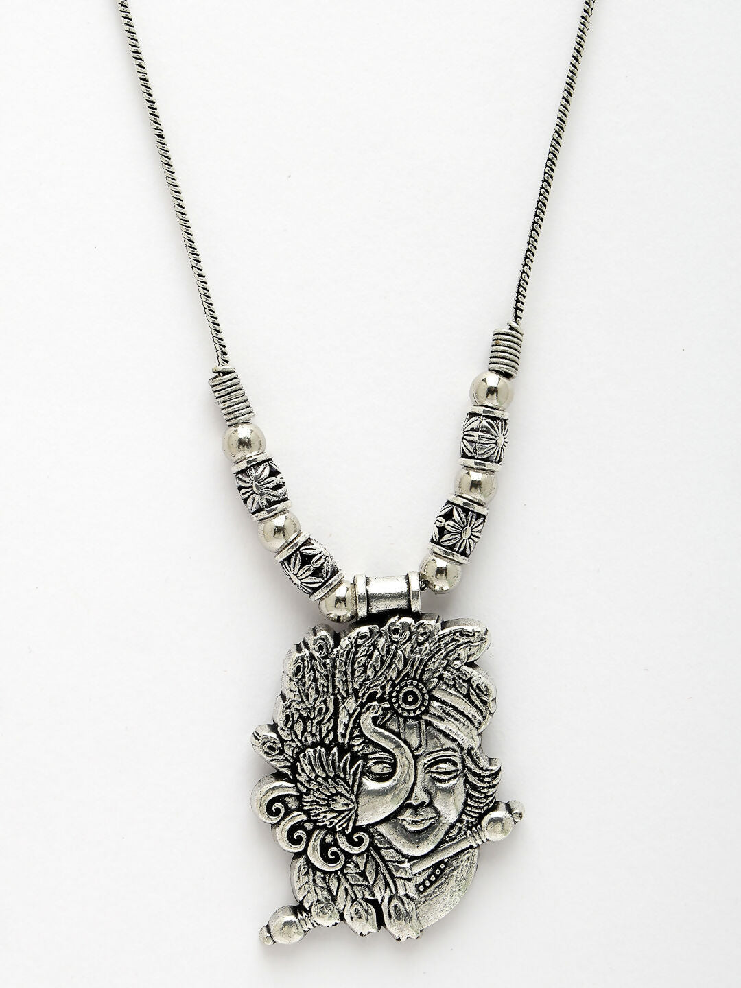NVR Women's Silver-Toned Krishna Pendant with Chain | Swadesiicart