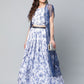 Ahalyaa Women Blue Crepe Printed Top with Skirt with Net Overlay | Swadesiicart