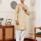 Beige Viscose Woven Jacquard Work Men's Rajwadi Kurta Set - Mahotsav