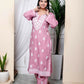 Miravan Women's Chikankari Embroidery Pink Straight Kurta & Palazzo Set | Swadesiicart