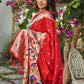 Vishnu Weaves Women's Red Banarasi Silk Zari Woven Paithani Saree with Unstitched Blouse - Swadesiicart