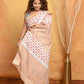 Very Much Indian Handblock Printed Cotton Saree With Natural Dyes - White Peach | Swadesiicart