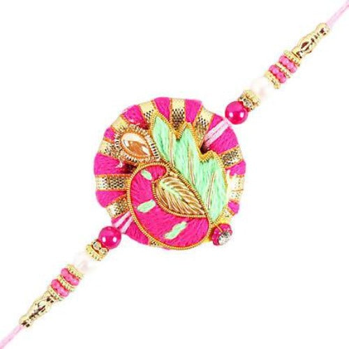 Bright Peacock Zardosi Rakhi & Kaju Katli Box | Swadesiicart