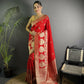 Joban Fashion Red Banarasi Soft Lichi Silk Paisley Saree | Swadesiicart