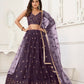 Aastha Fashion Dusty Wine Butterfly Net Tone To Tone Thread Work And Sandwich Sequence Work Embroidery Wedding Wear Lehenga Choli