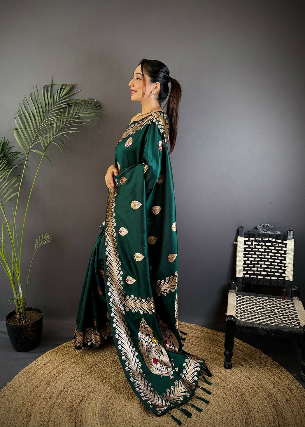 Joban Fashion Banarasi Deep Teal Woven Soft Silk Saree | Swadesiicart