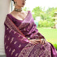 Vishnu Weaves Women's Wine Handloom Raw Silk Thread Weaving Saree with Blouse - Swadesiicart