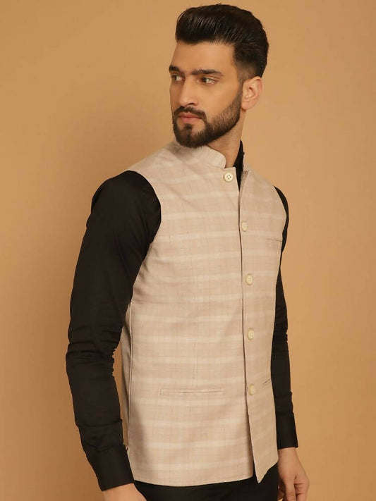 Even Apparels Nehru Jacket With Welt Pockets - Beige | Swadesiicart