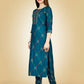 Jyoti Fashion Women's Teal Viscose Rayon Embroidered Kurta Pant Set | Swadesiicart