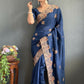 Vastranavya Blue Vichitra Silk Zari with Swarovski Work Ready to Wear Saree | Swadesiicart