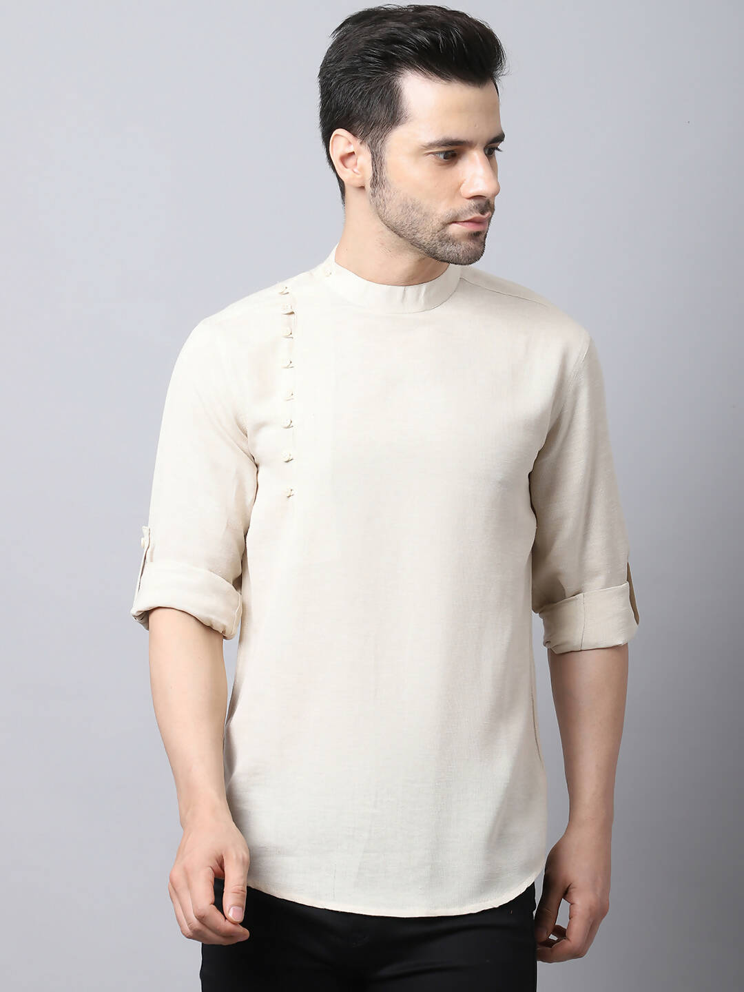 Even Apparels Cream Pure Cotton Men's Kurta With Side Placket | Swadesiicart