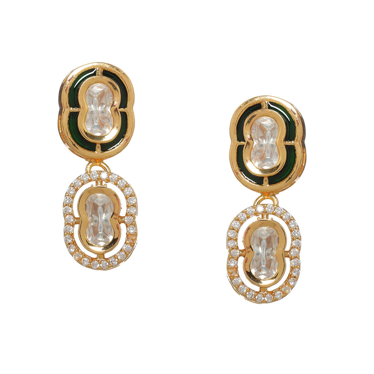 Duet Mufli Meenakari and Diamond Gold-Polished Earrings (Gold) - Ruby Raang | Swadesiicart