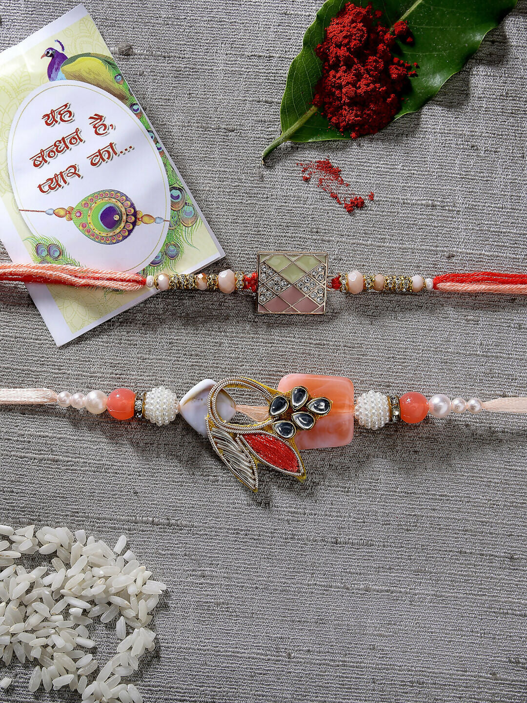 NVR Men Set of 2 Multicolor Stone-Studded Rakhi With Roli Chawal & Chocolate | Swadesiicart
